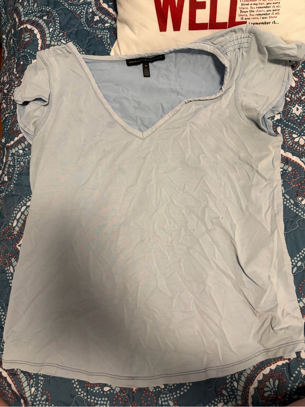 White House Black Market Light Blue V-Neck Tank with Cap Sleeves